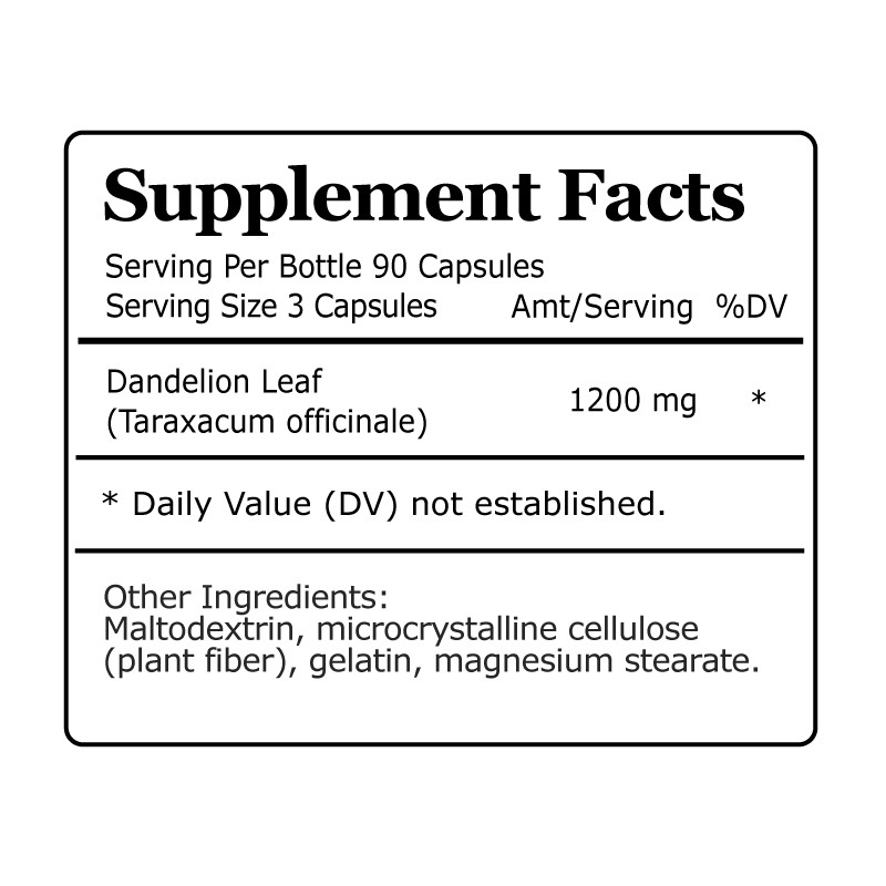 Dandelion Leaf, Cholesterol Antioxidant, Liver, Kidney Detoxification, 36,000mg