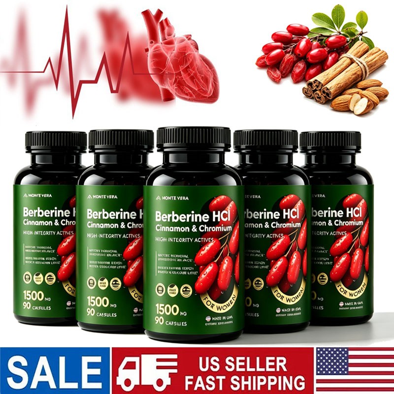 Berberine HCI 1500mg with Chromium Cinnamon Vegan Non-GMO Supplement 90 Capsules