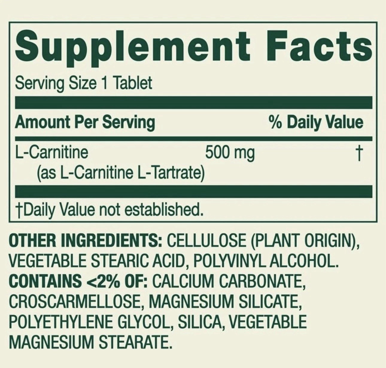 Spring Valley L-Carnitine 500mg Tablets 30ct Heart Health Gluten-Free Supplement