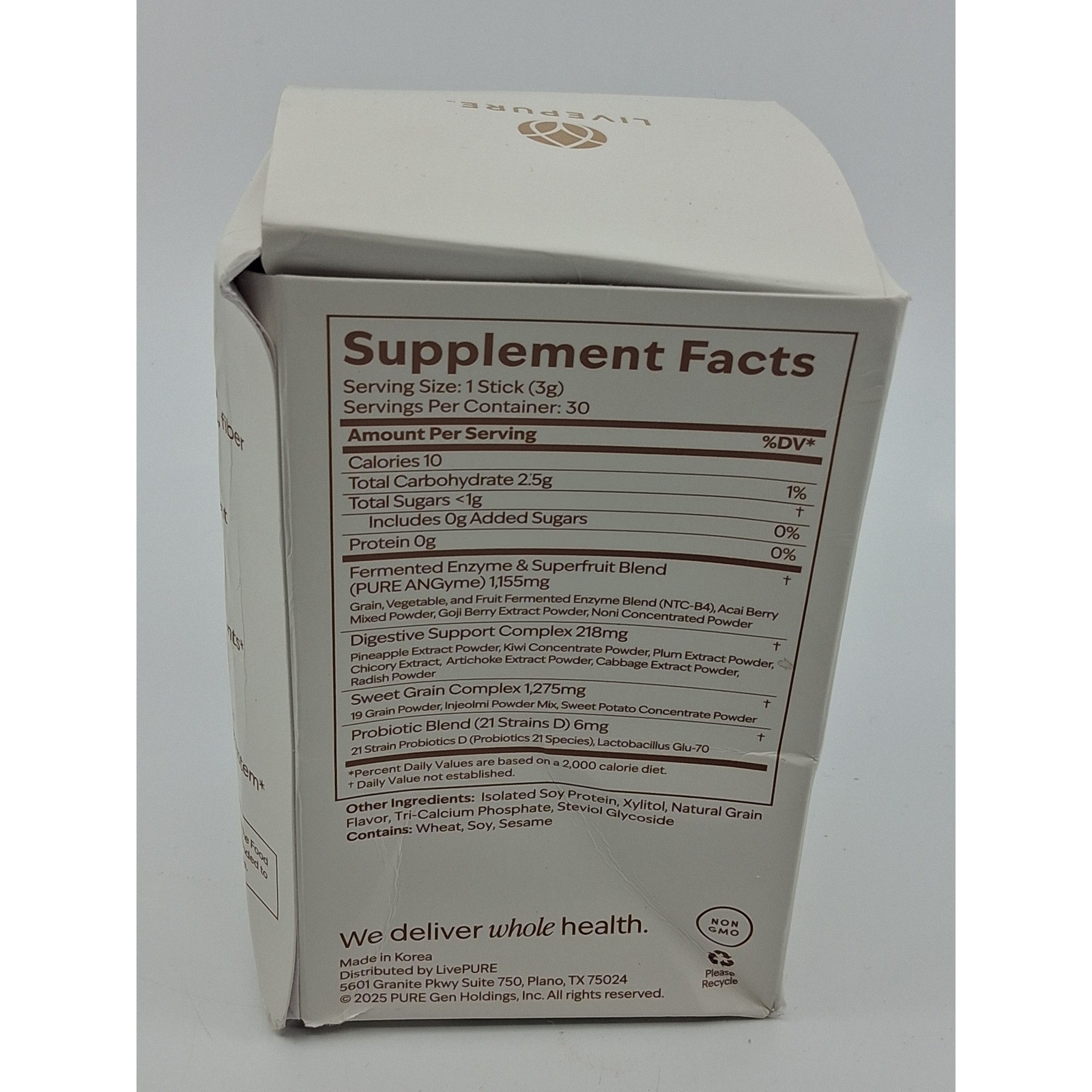 LivePURE PureZyme Digestive Enzyme & Superfood Complex 30 sticks EXP 11/2027