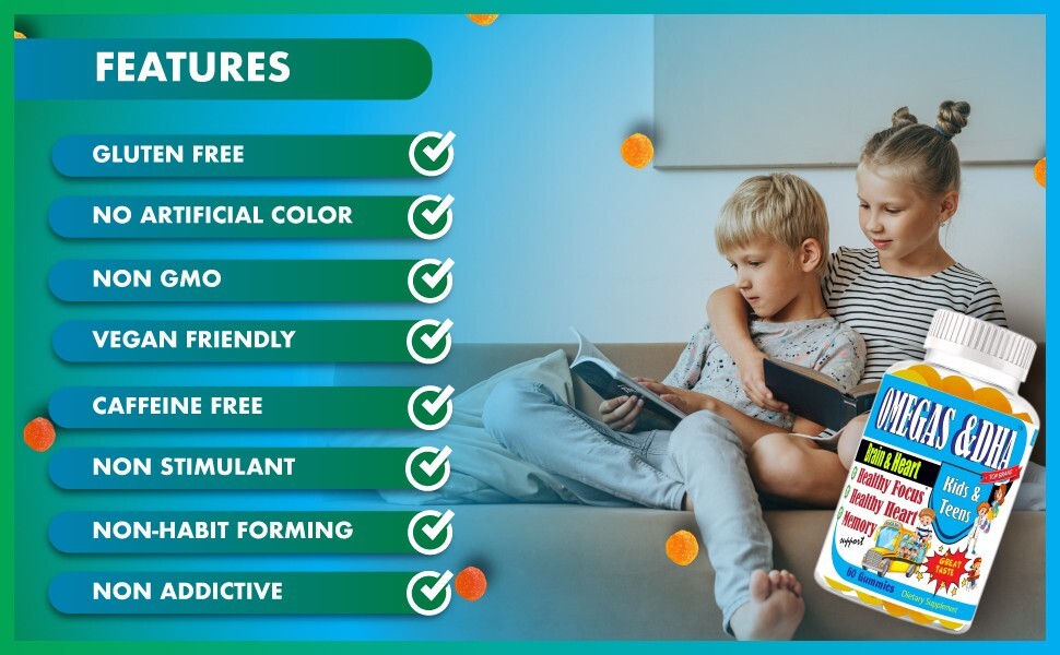 Kids Brain Supplements, Nootropic for Memory, Focus and Concentration, Omega 3