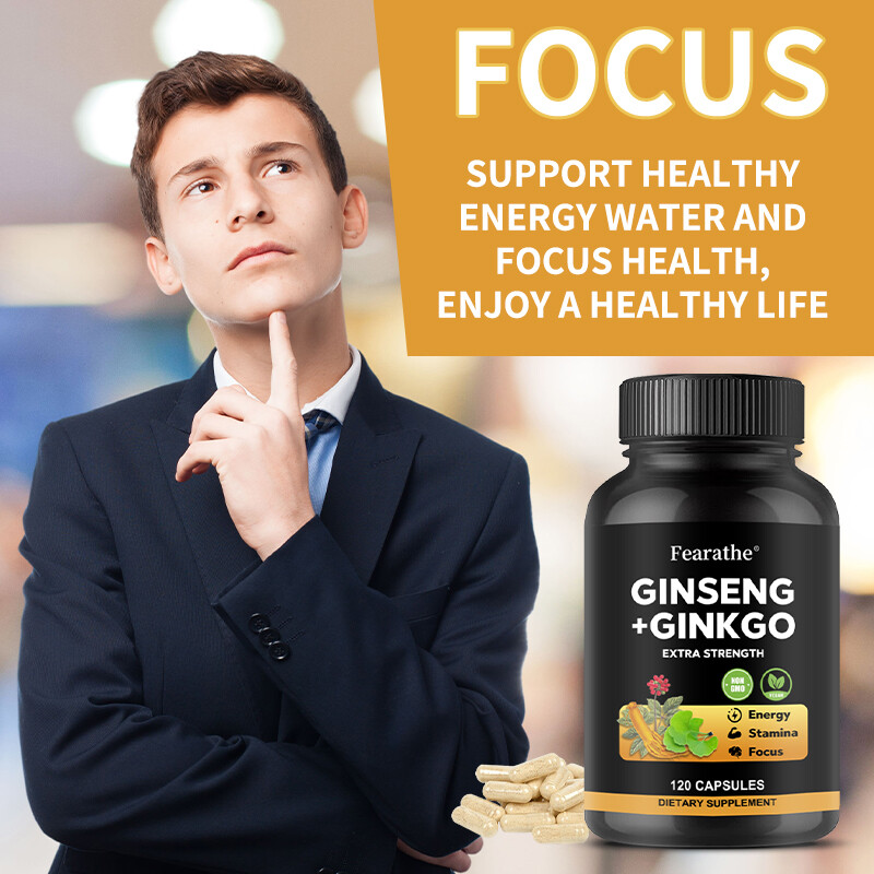 Korean Panax Ginseng 1650mg w/ Ginkgo Biloba for Memory Focus Energy Stamina