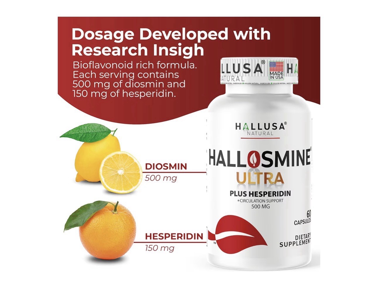 Hallusa Natural Hallosmine Ultra Plus Diosmin Hesperidin Circulation 60 Ct