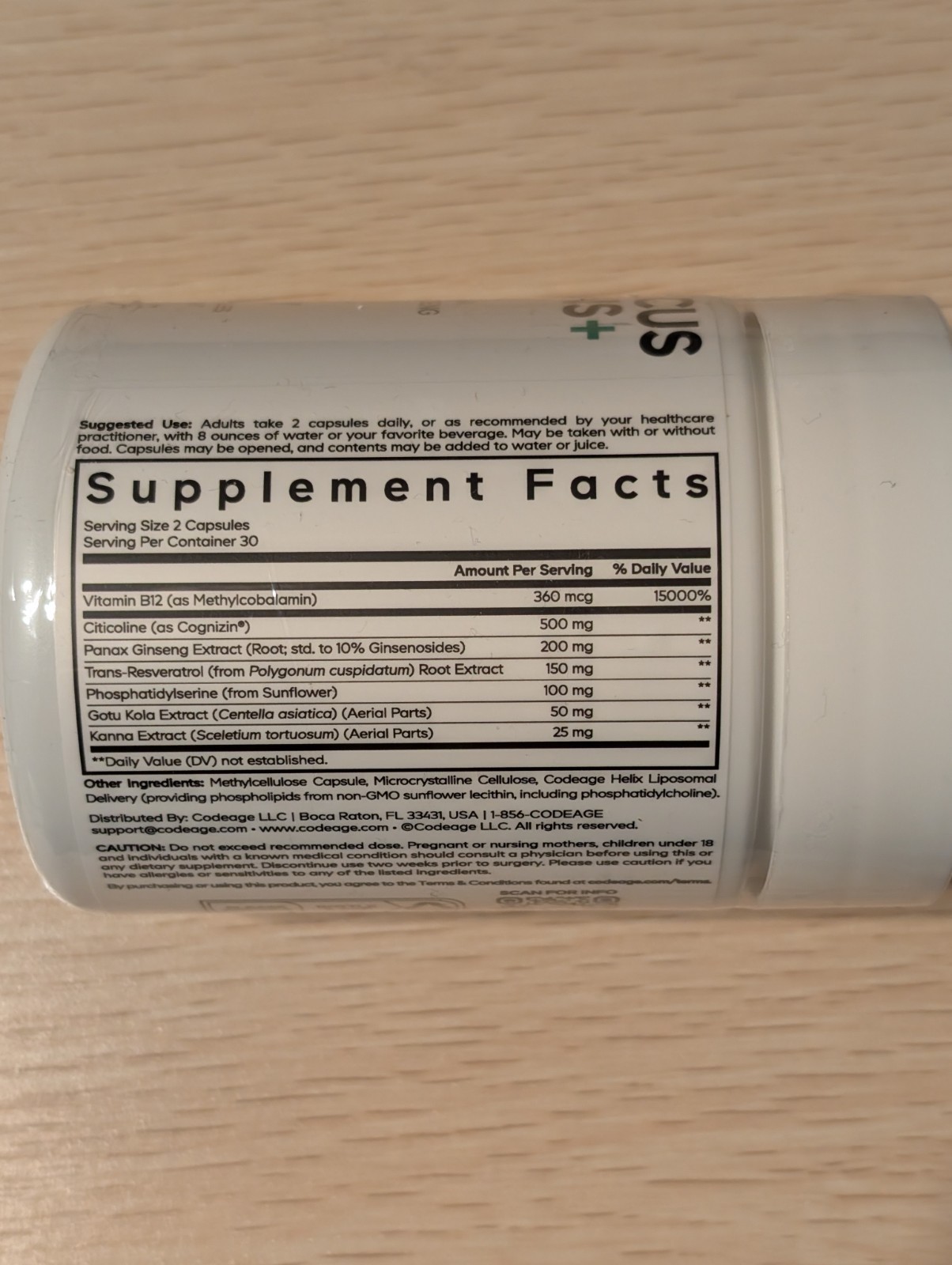 Codeage Brain Focus Vitamins+, Citicoline, B12, Resveratrol, 60 ct Exp 12/2027