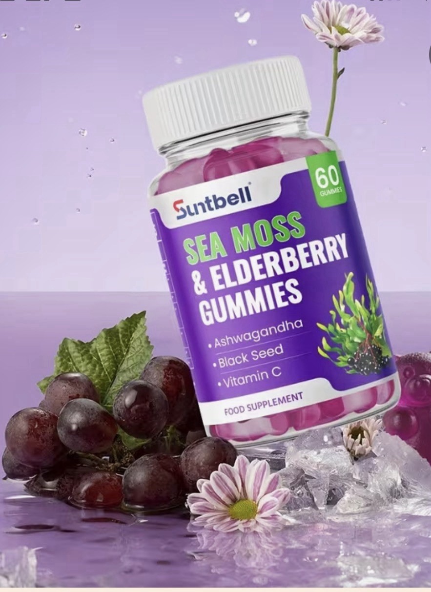 Suntbell Sea Moss & Elderberry Gummies w/ Vitamin C, Grape, 60 Ct
