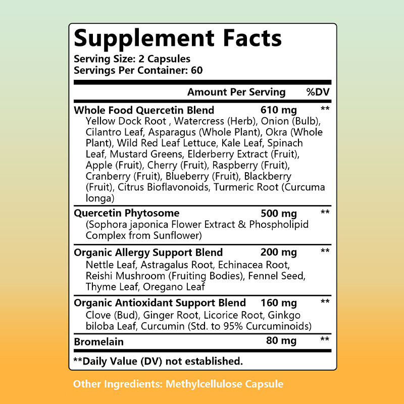 Quercetin 500Mg with Bromelain Whole Food Supplement Heart & Immune Support