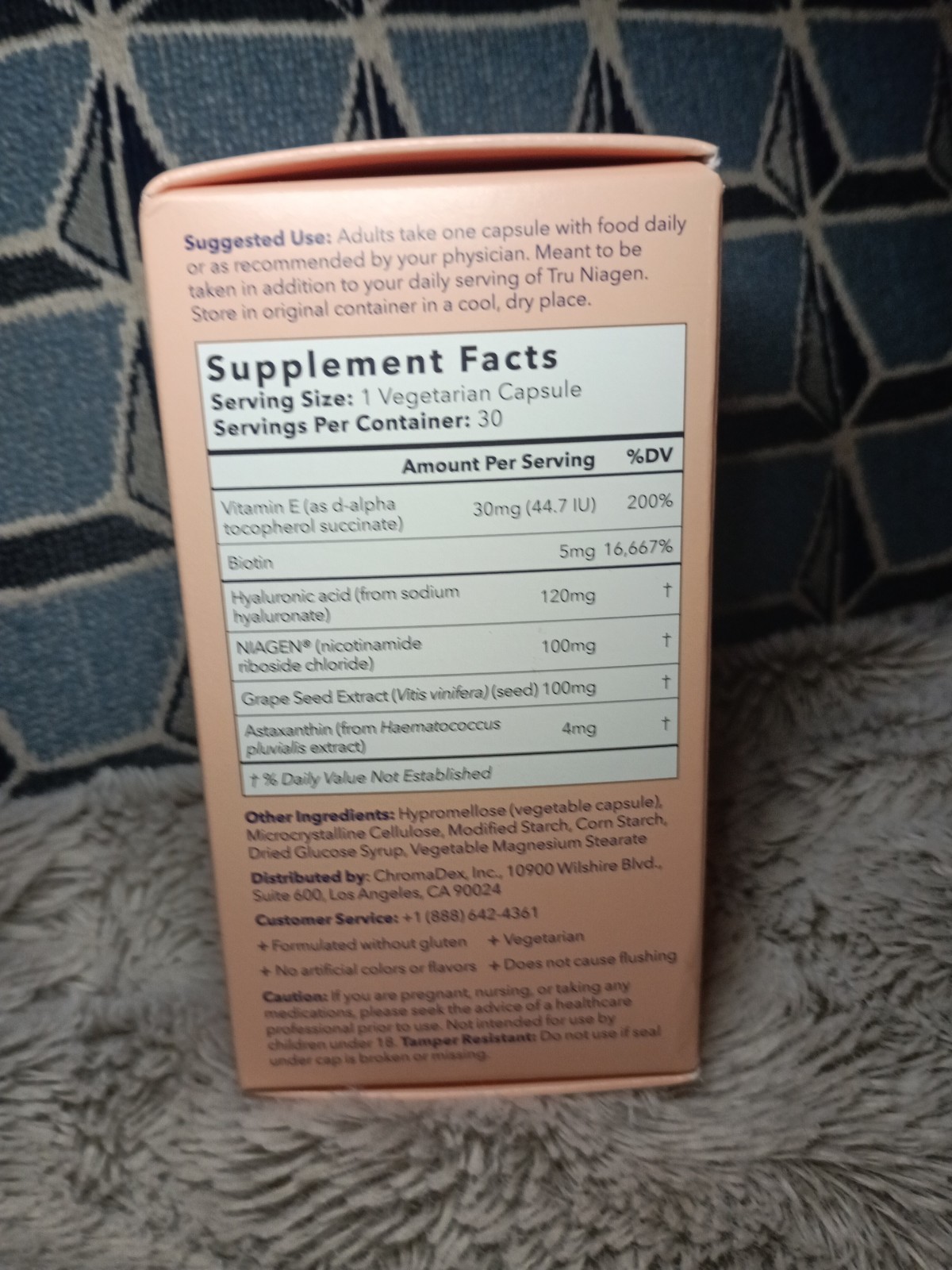 Tru Niagen Beauty Skin Hair Nails NR Astaxanthin Biotin 30 Veg Capsules – New