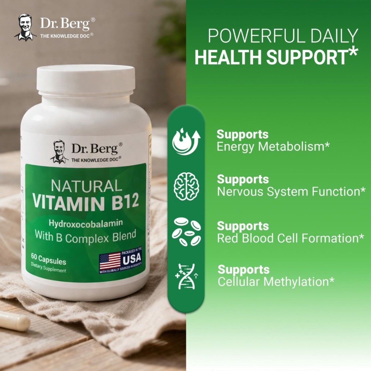NEW Natural Vitamin B12 Methylcobalamin 1000 mcg B Complex & Magnesium