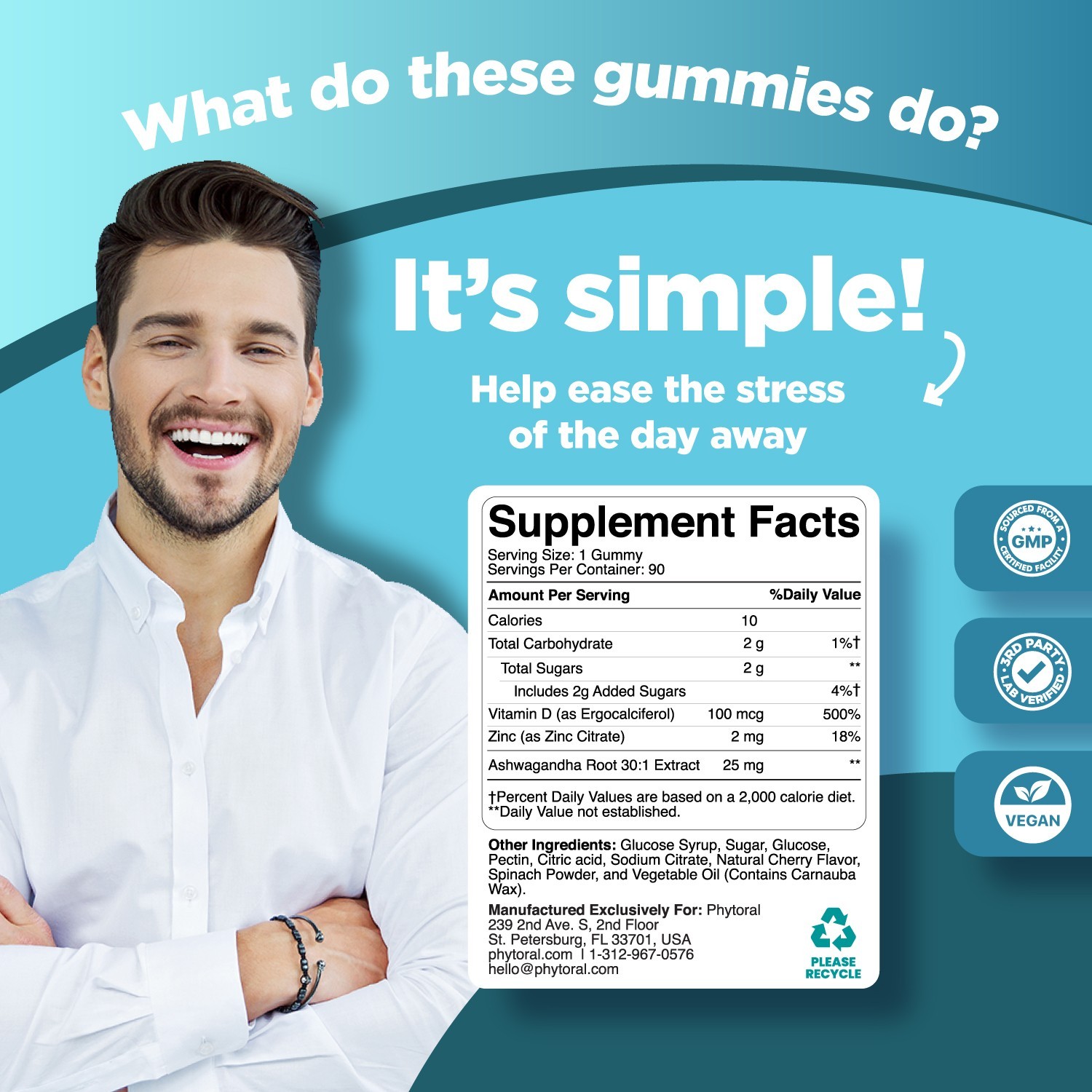 Calming Ashwagandha Gummies for Men and Women – Tasty Adaptogen Stress 90ct