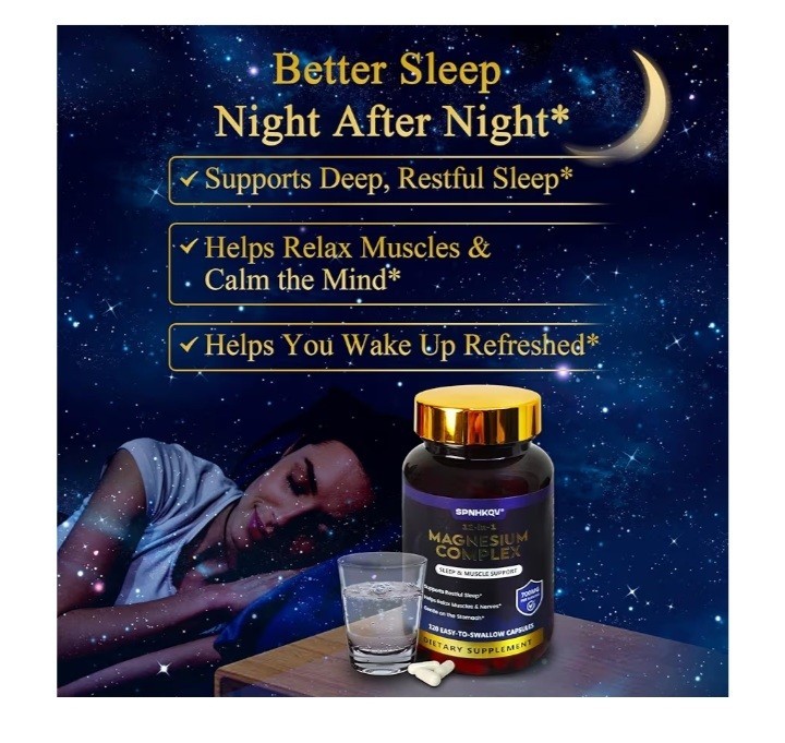 SPNHKQV Magnesium Complex 12-in-1 700mg Sleep Muscle Support Capsules 120ct