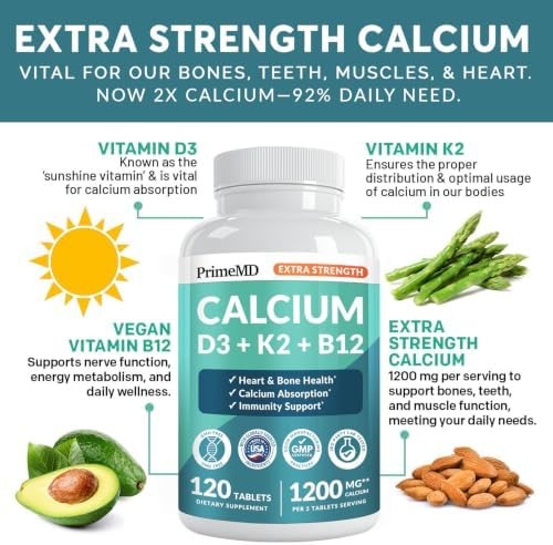 4-in-1 Calcium 1200 mg with Vitamin D3 K2 – Extra Strength Calcium Supplements f