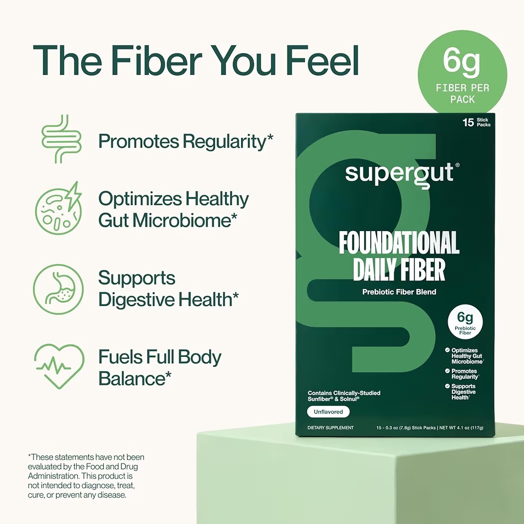 Supergut Foundational Daily Fiber Vegan & Sugar Free Prebiotic Powder 15 Stick