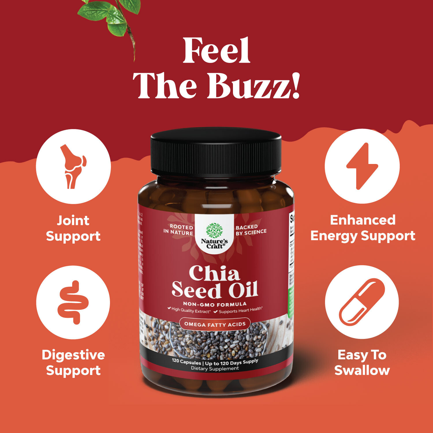 Chia Seed Oil Extract Capsules – Plant Based Omega 3 6 9 Supplement 120ct