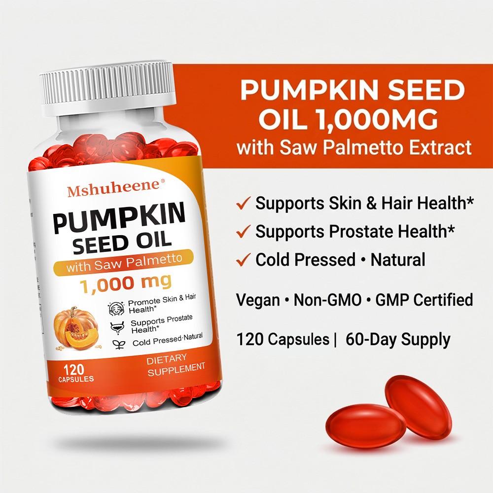 1000mg Pumpkin Seed Oil Complex,Men Wellness for Prostate,Hair&Skin 30~120 Caps