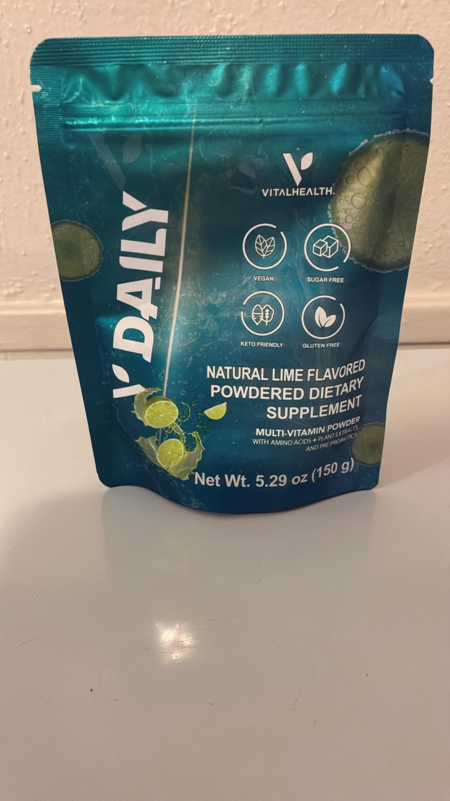 VitalHealth V-Daily Multivitamin Powder Natural Lime Vegan 5.29 oz
