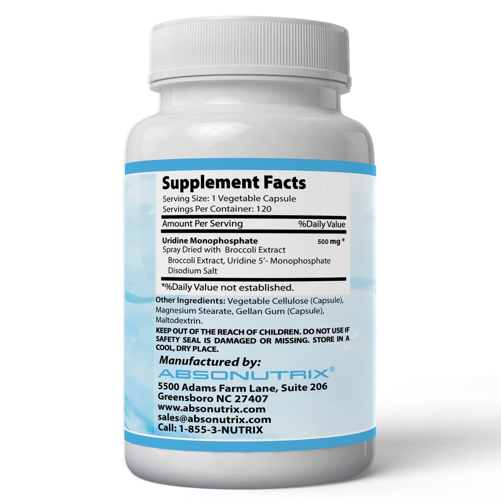 Absonutrix Uridine Monophosphate 120 veg caps 500mg helps support brain health