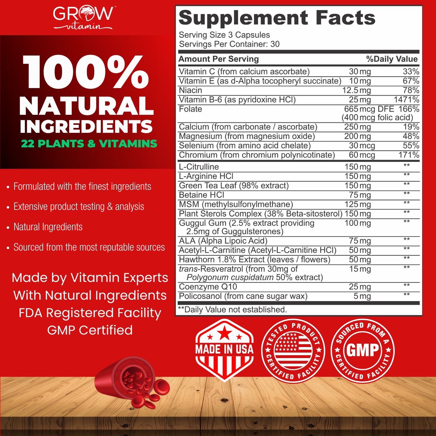 Grow Vitamin Healthy Heart, Cardiovascular Complete Support 3 in 1