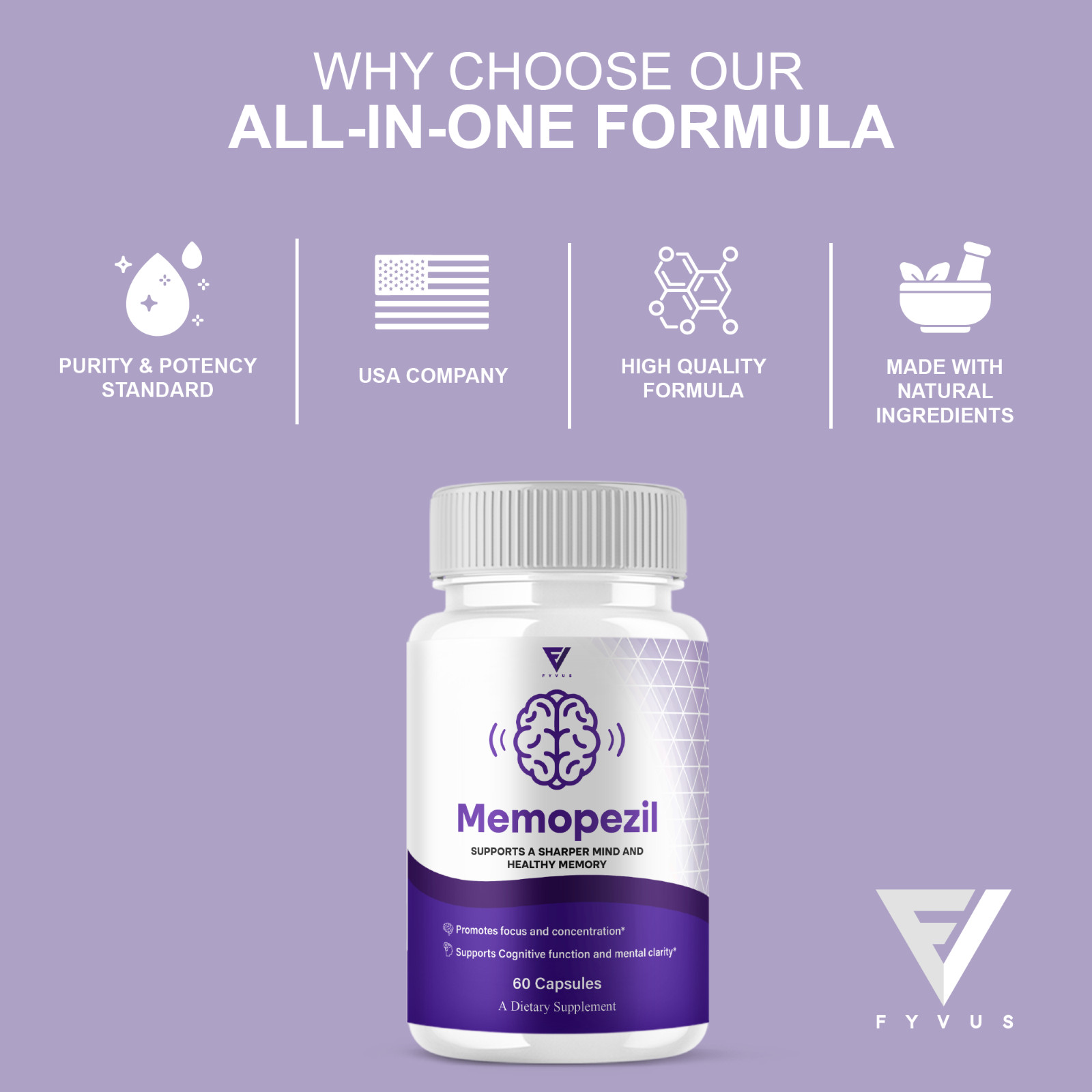 Memopezil Premium Health & Wellness Nootropic Supplement (60 Capsules)