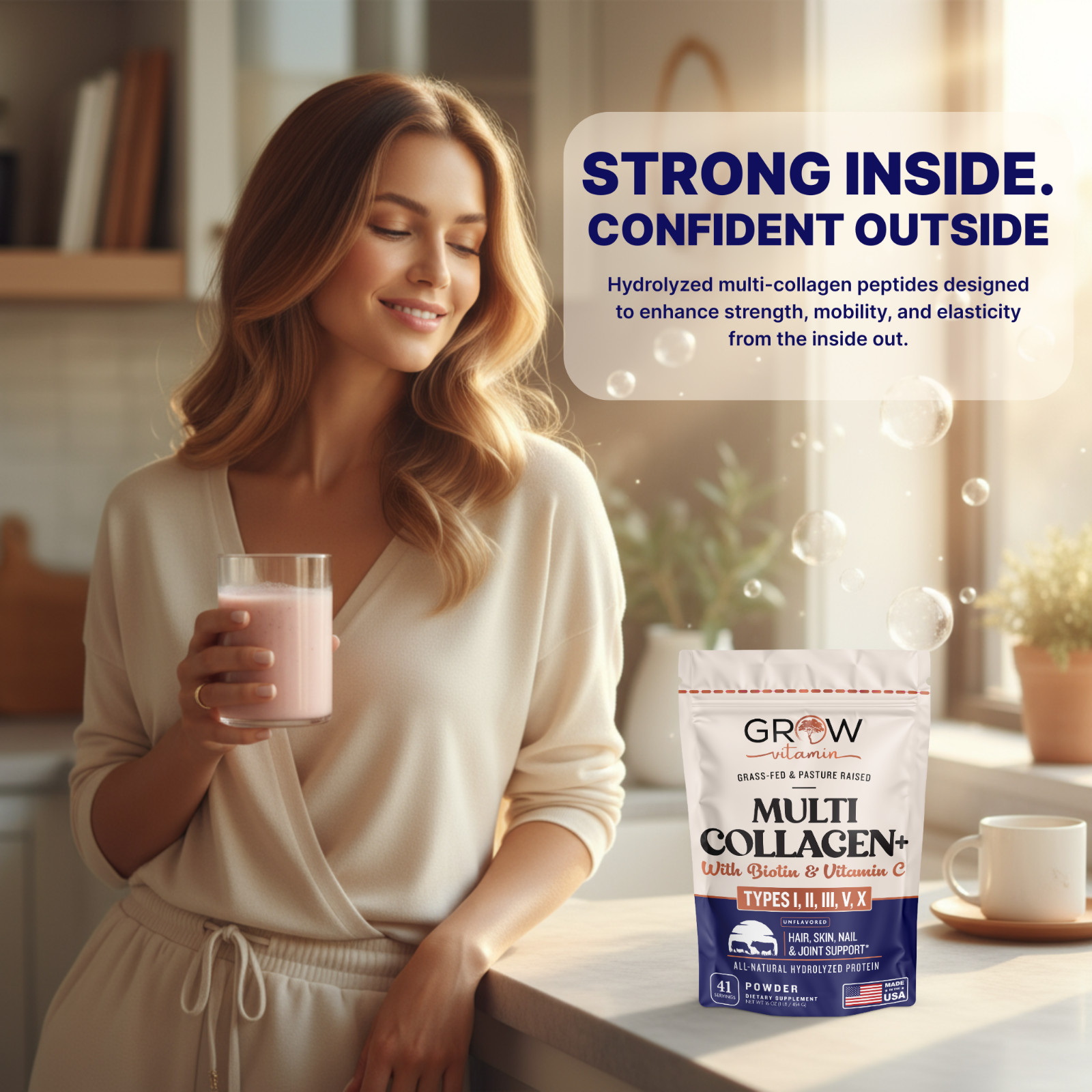 Collagen Peptides – Hair, Skin, Nail, and Joint Support – Type I & III Collagen