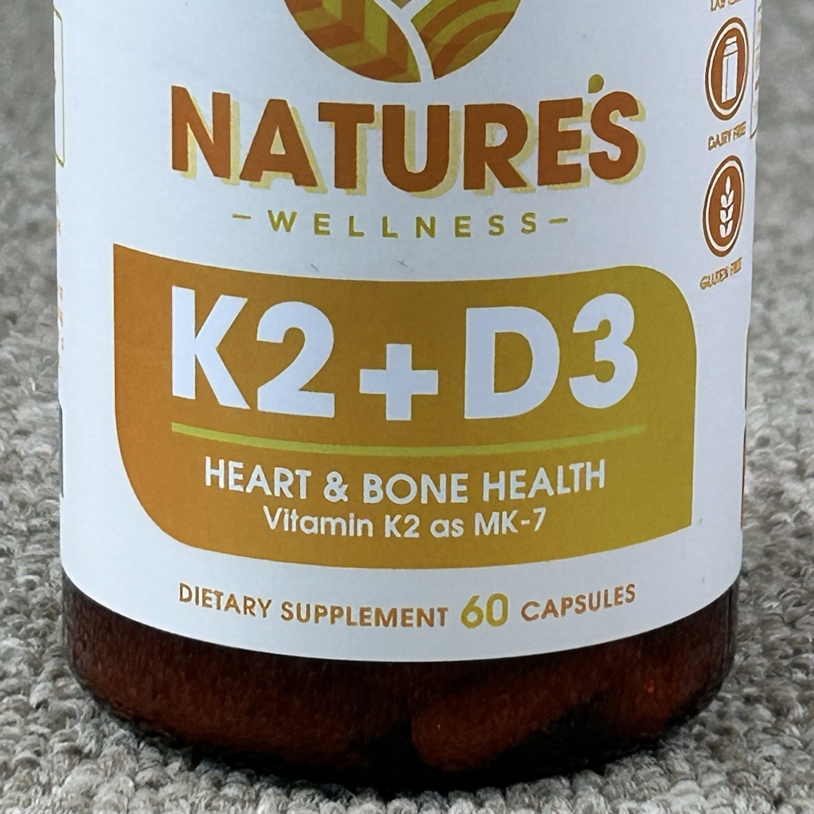 Vitamin K2 As MK7 Plus D3 Dietary Supplement 60 Capsules Heart Bone Health