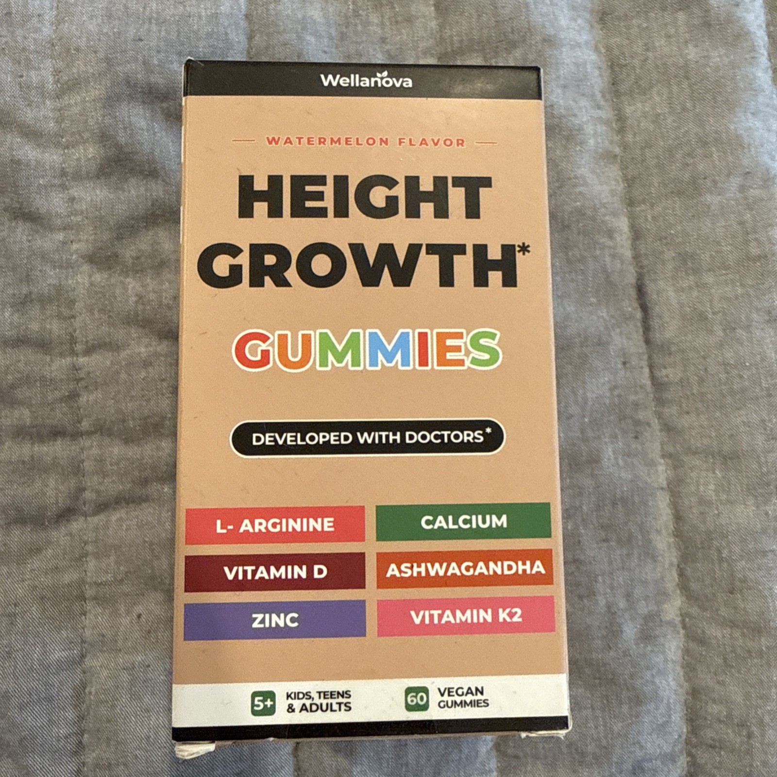 Wellanova Height Growth Gummies Watermelon Vegan 60 Count Dietary Supplement