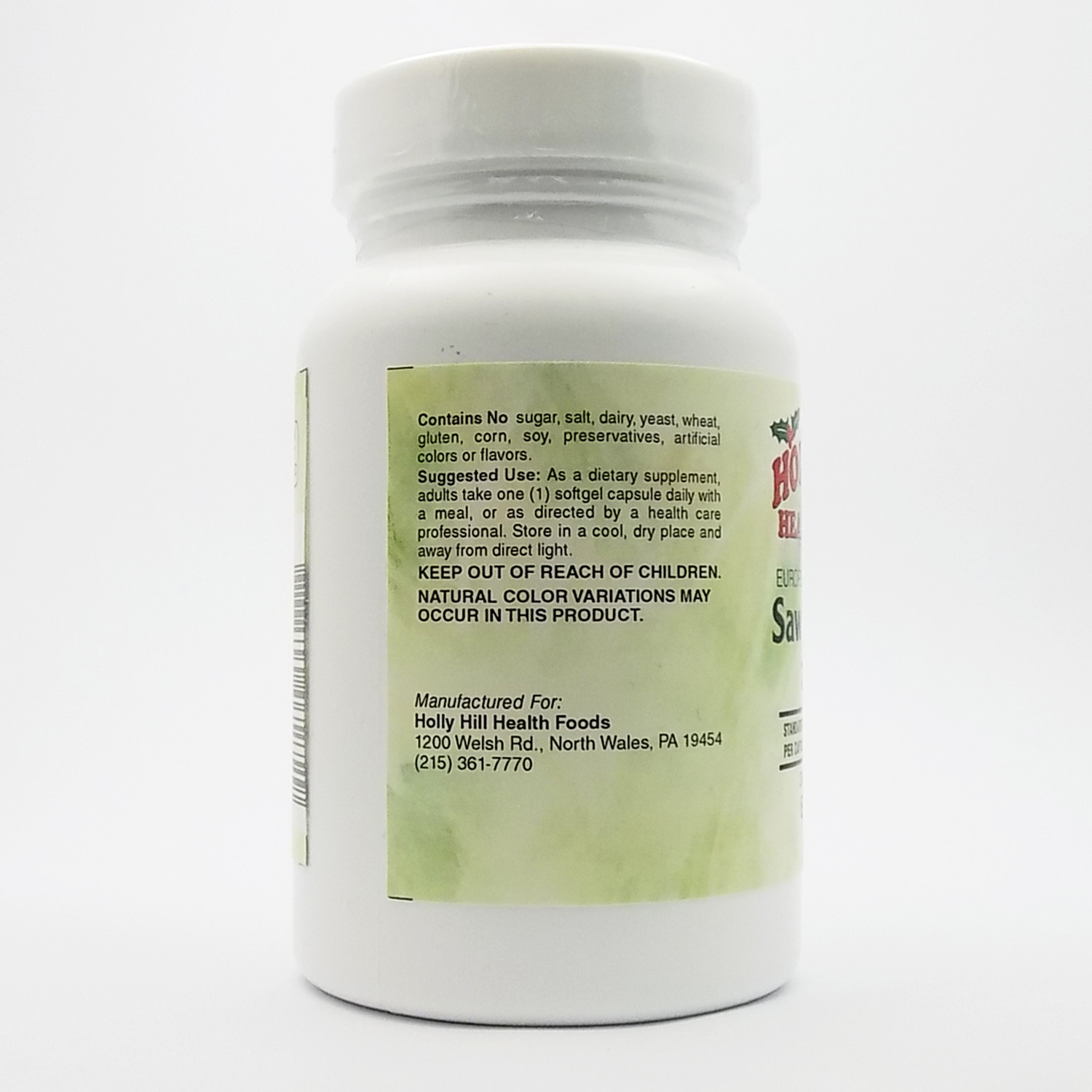 Holly Hill Health Foods, European Standardized Saw Palmetto 320 MG, 60 Softgels