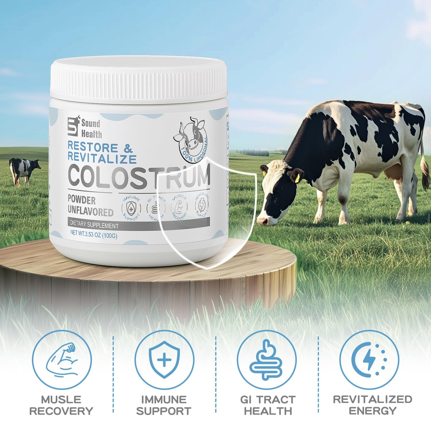 Colostrum Supplement Powder for Humans – Organic 3.5 Ounce (Pack of 1), Green