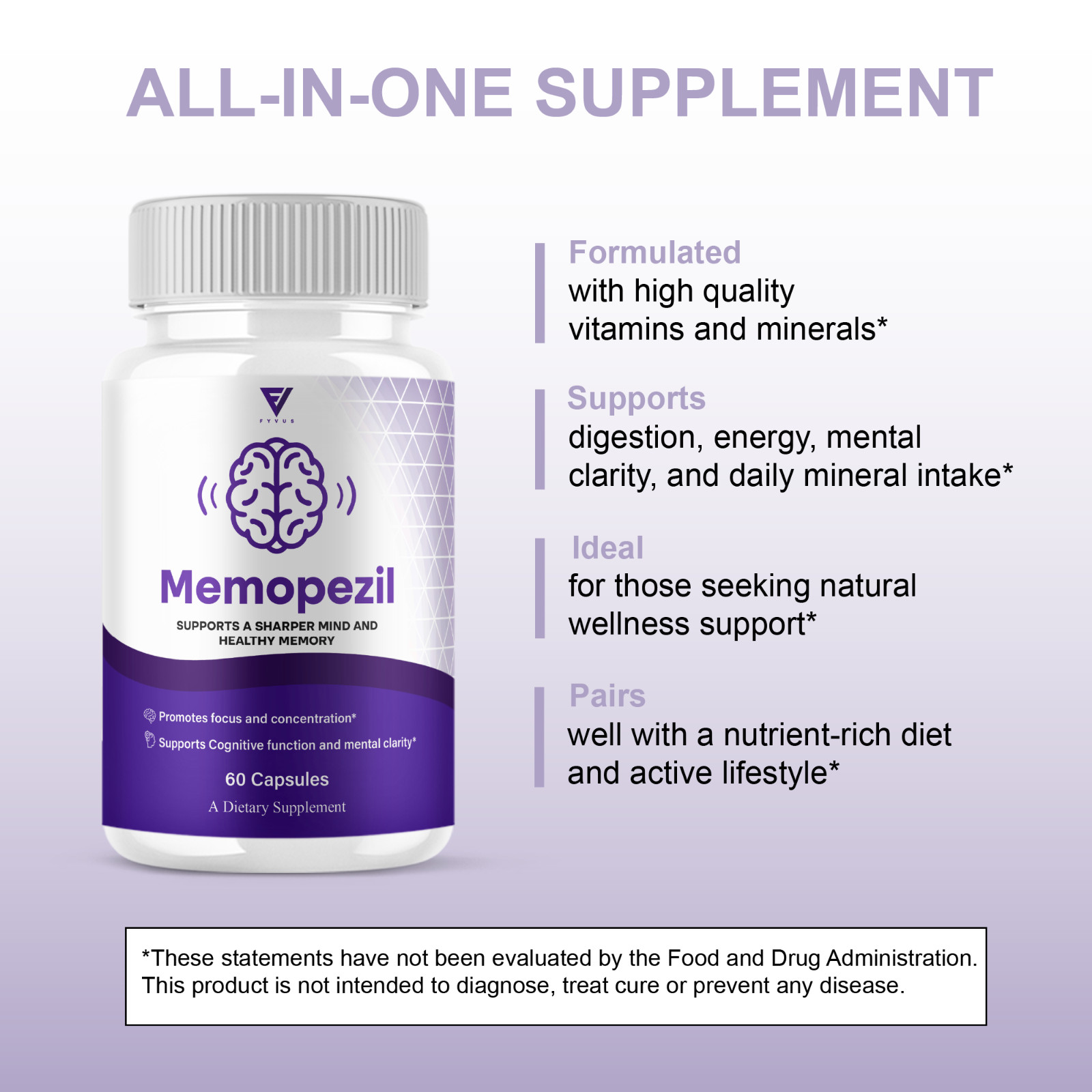 Memopezil Premium Health & Wellness Nootropic Supplement (60 Capsules)
