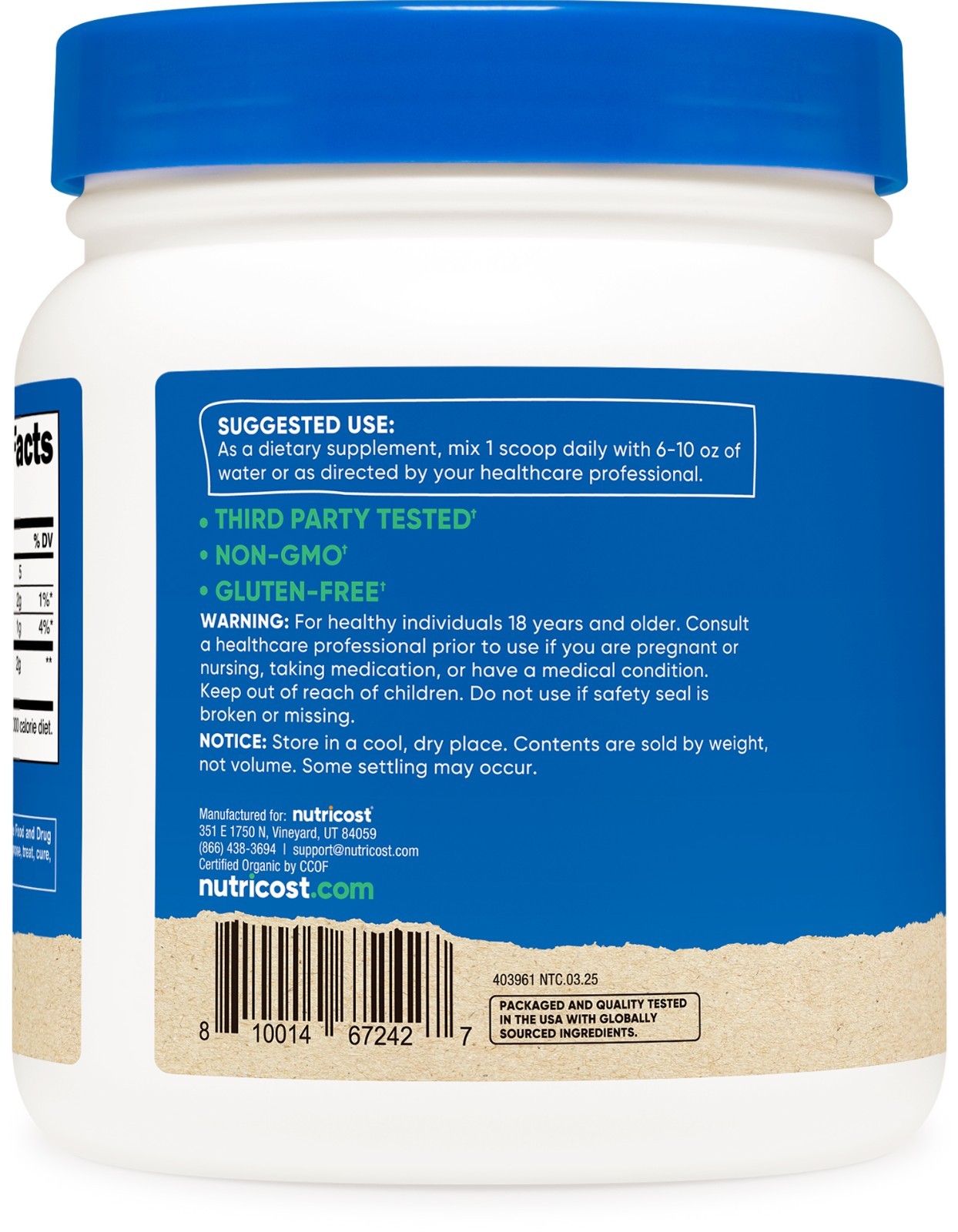 Nutricost Organic Turmeric Powder 1 LB (16oz) – Food Grade, Gluten Free, Non-GMO