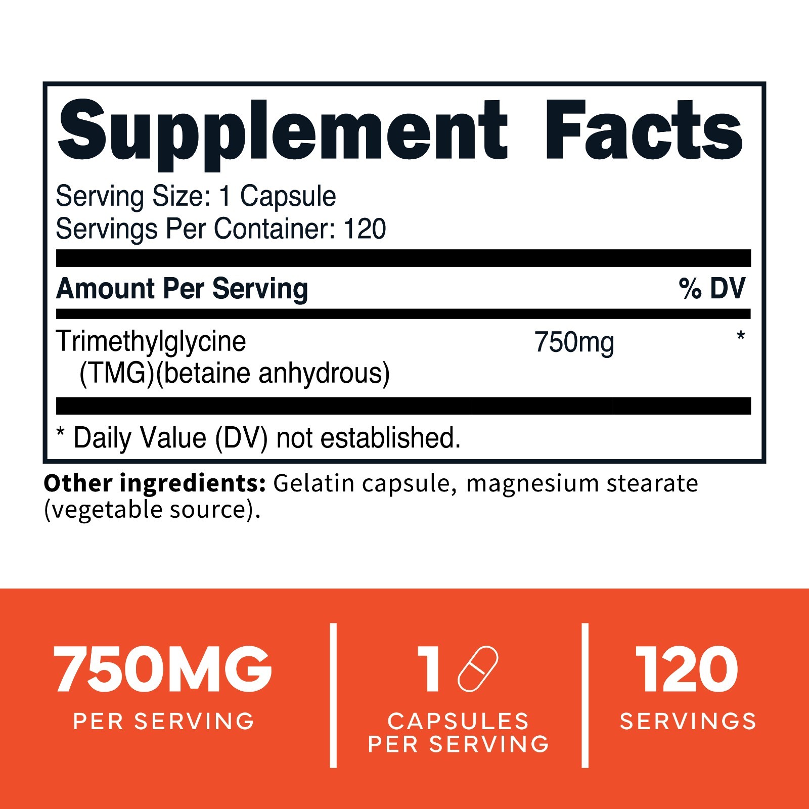 Type Zero Clean TMG (Trimethylglycine) 120 Capsules, 750mg Per Serving