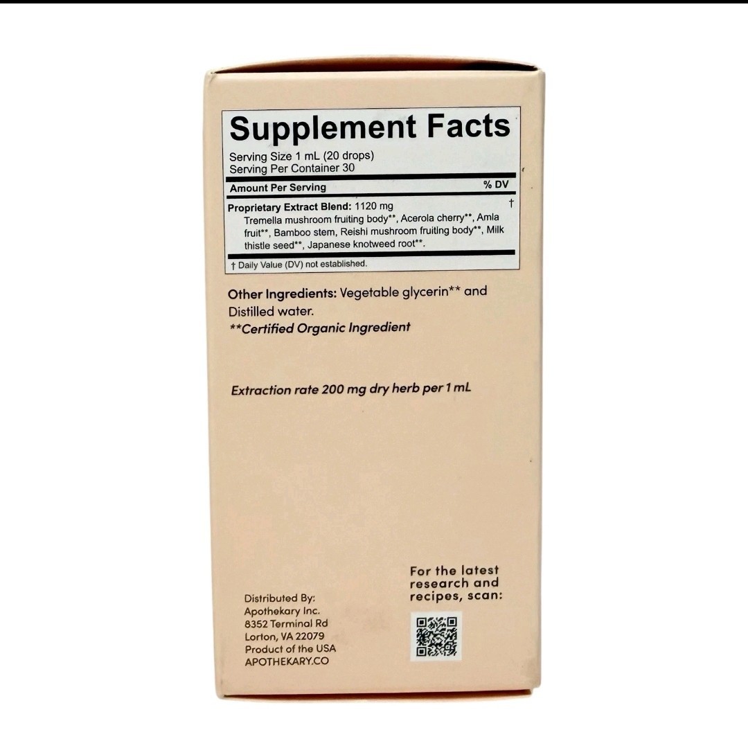 Apothekary The Honest Youth Skin Support Tincture 1.22oz 30 Serv Exp 60/2026