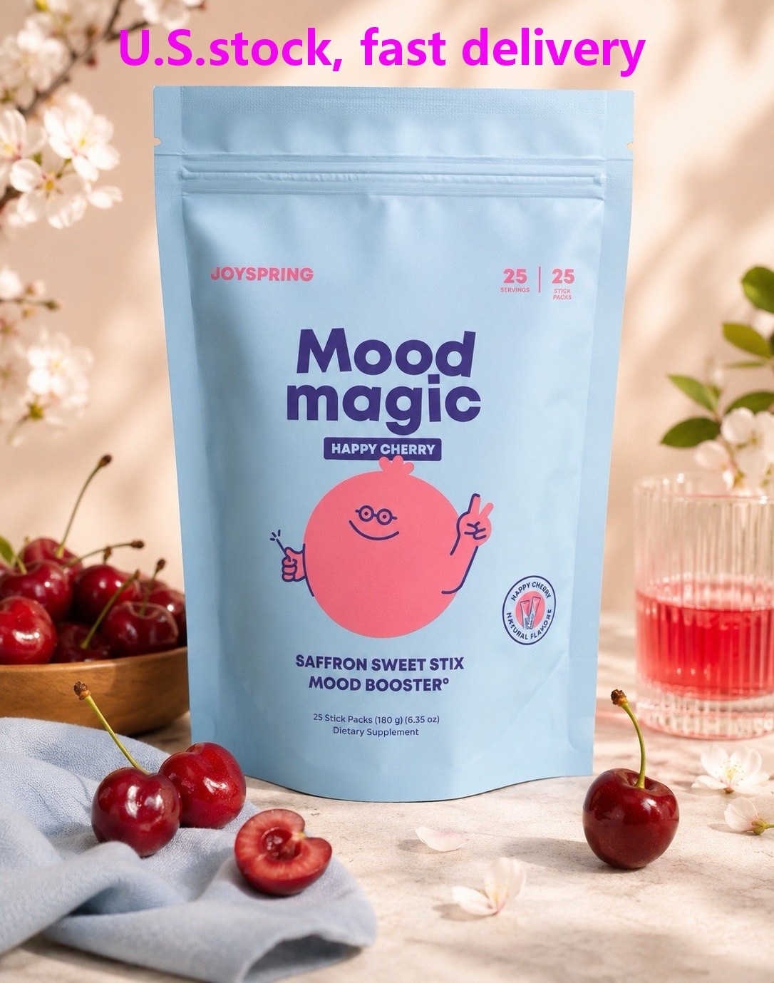JOYSPRING Mood Magic Happy Cherry Saffron Sweet Stix Mood Support 25 Stick Packs