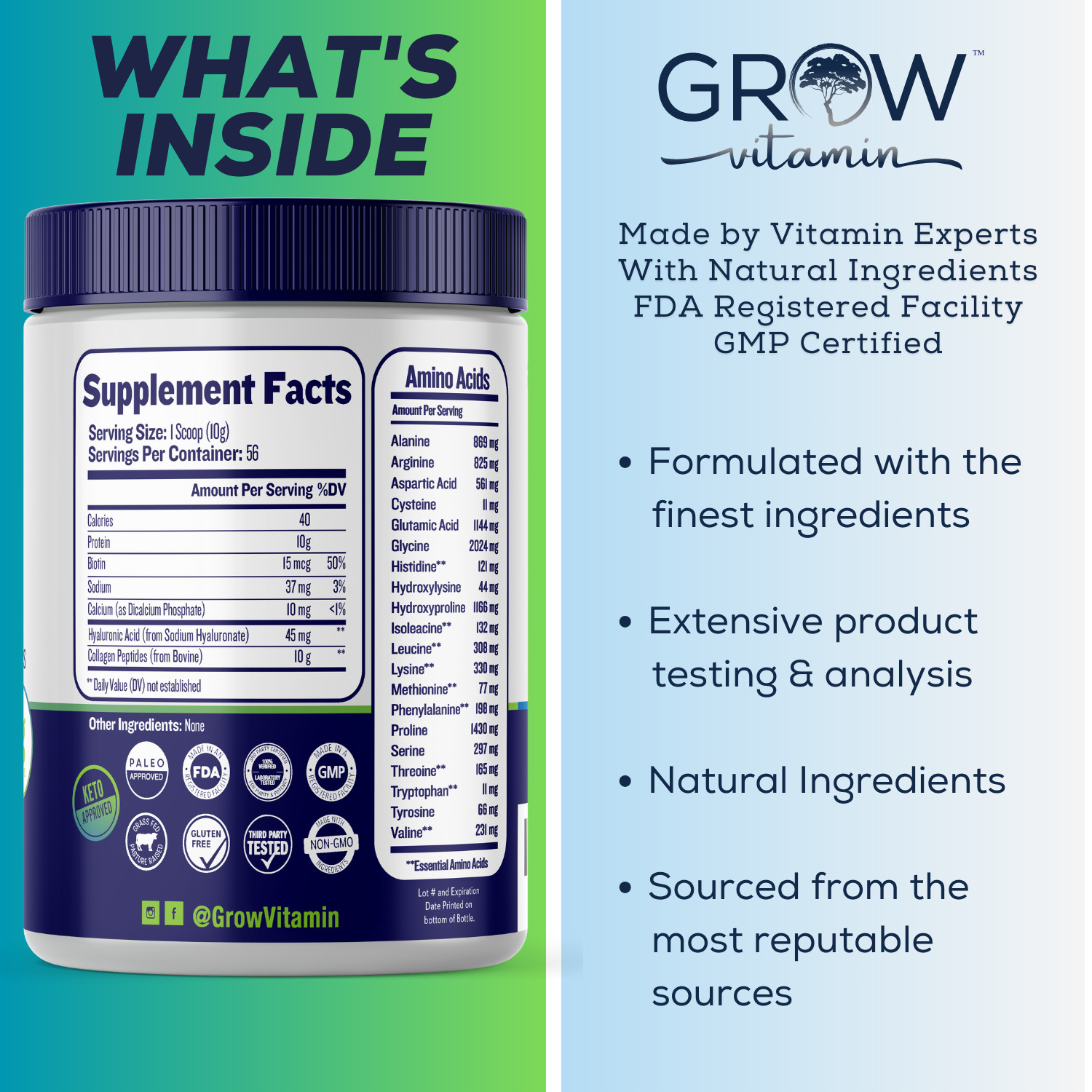 Collagen Peptides Powder with Biotin and Hyaluronic Acid