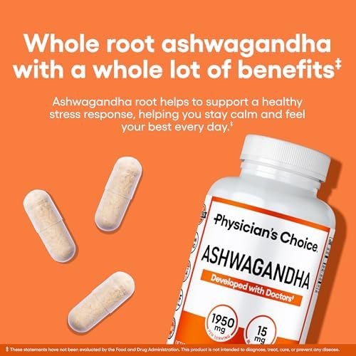 Ashwagandha 1950mg Organic Root Powder Stress Support 90 Capsules