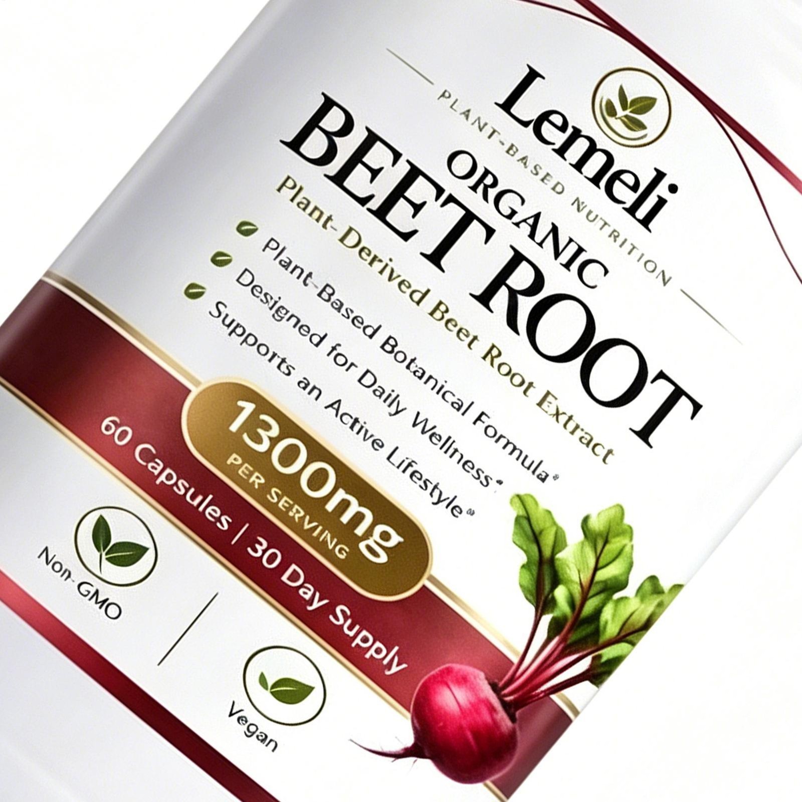 Lemeli Organic Beet Root 1300mg Beet Root Non-GMO 60 Capsules, 30-Day Supply