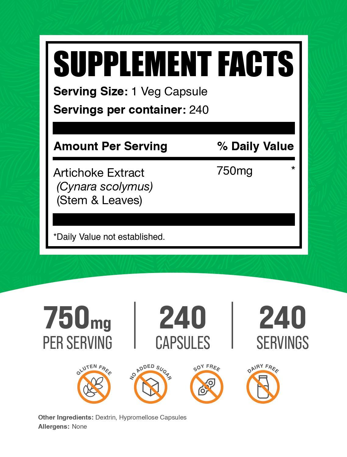 BulkSupplements Artichoke Extract Capsules – 750mg per Serving – 240 Capsules