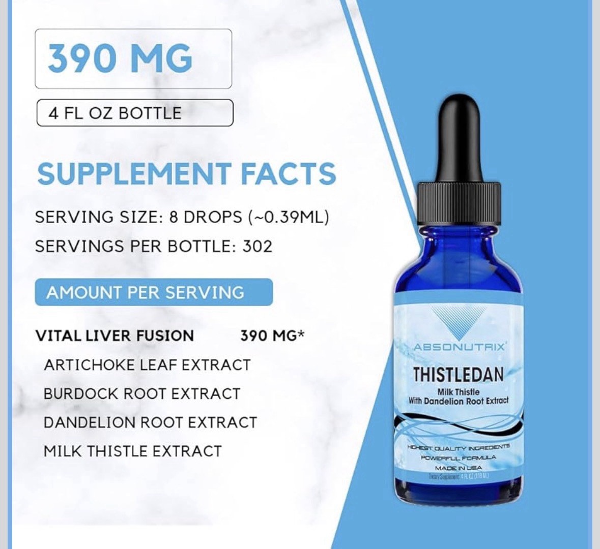 Absonutrix Thistledan, 4 FL OZ Liquid, 302 Servings Made in USA Digestion Liver