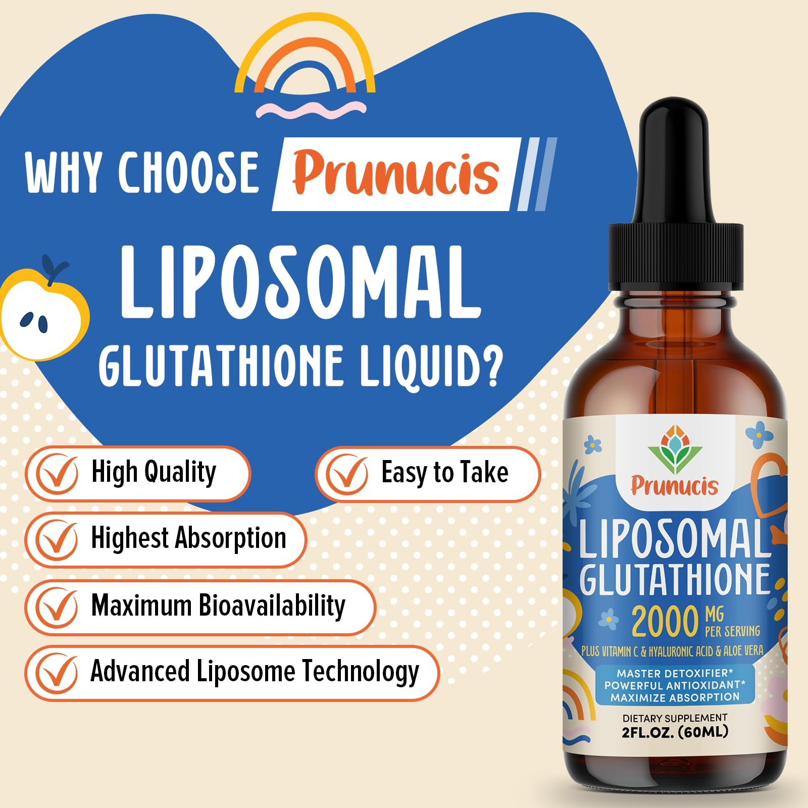 Prunucis 2000MG Liposomal Glutathione Liquid, 98% 4 Fl Oz (Pack of 1)
