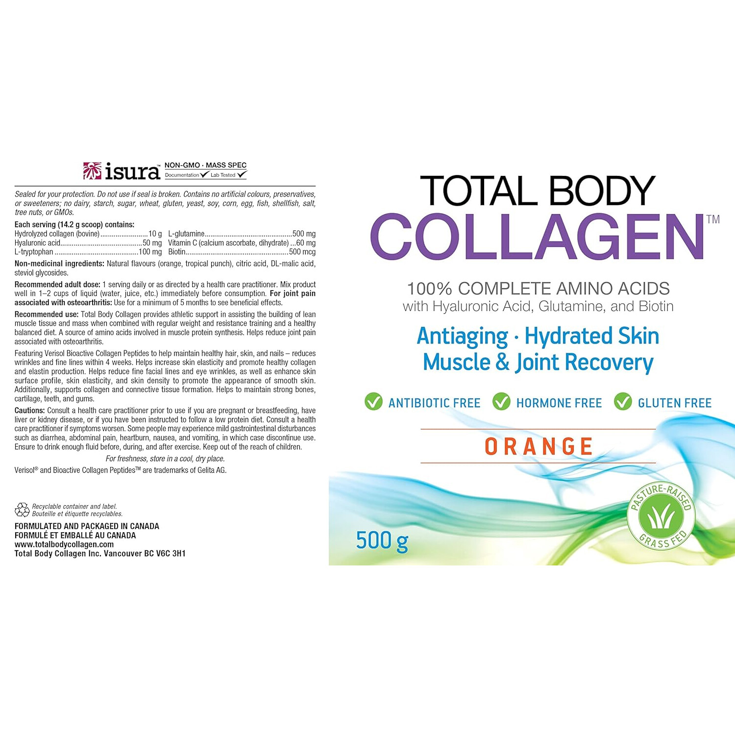 Natural Factors Total Body Collagen Powder,BioactivePeptides,Orange,1lb1Oz
