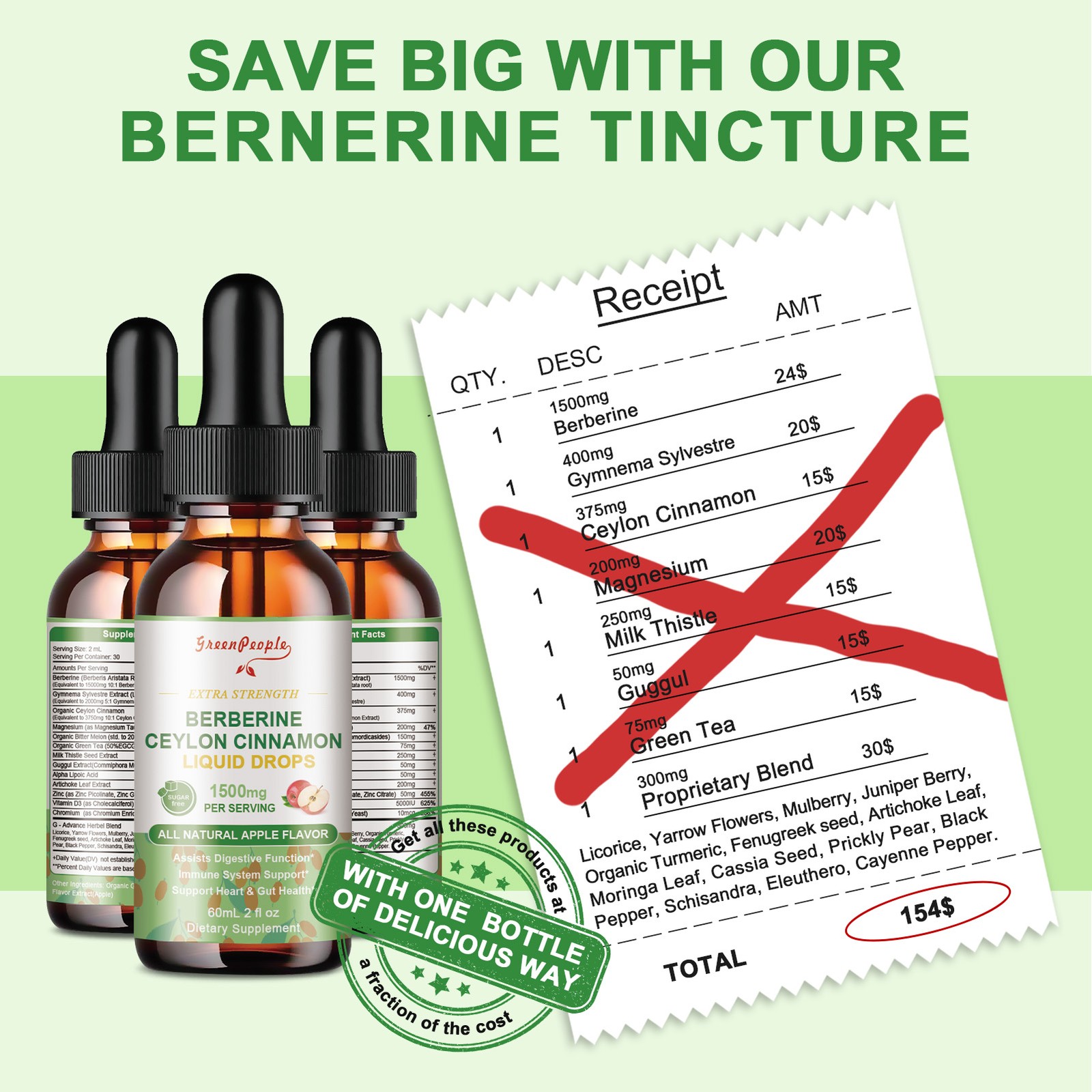 60ML Berberine Liquid Drops 10000mg Ceylon Cinnamon Heart Health & Immune