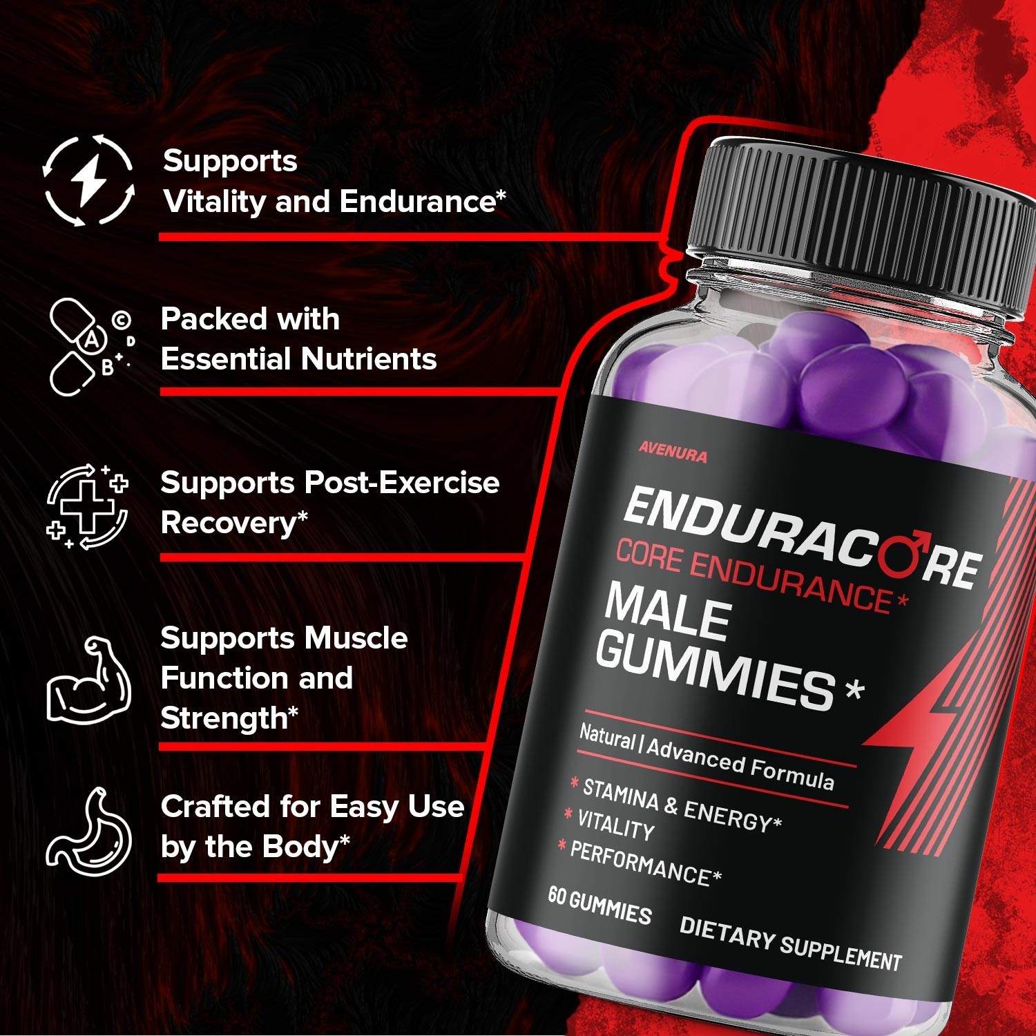 (1 Pack) Enduracore Gummies for Men – Endura Core Male Gummy Advanced Formula