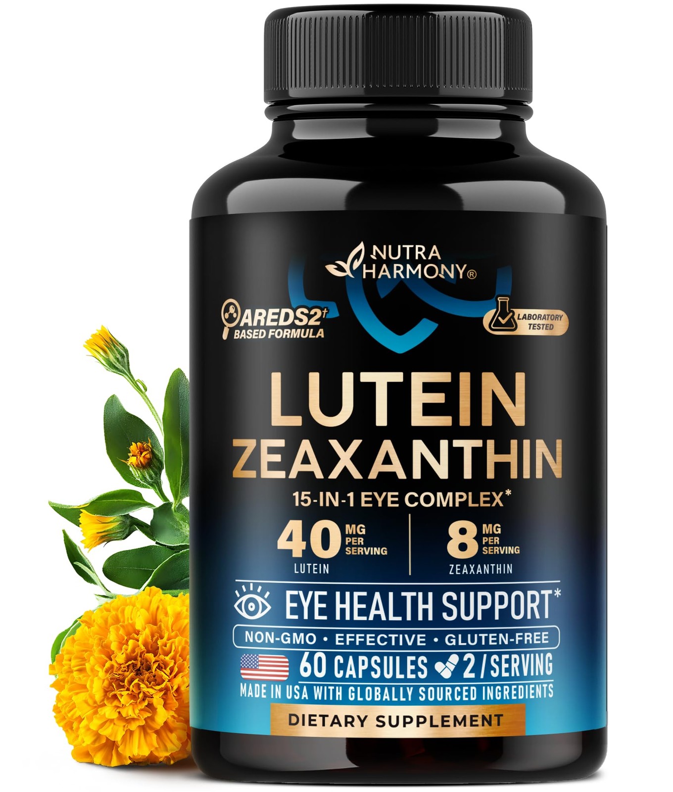Eye Vitamins – Lutein and Zeaxanthin Supplements – 60 Count (Pack of 1)