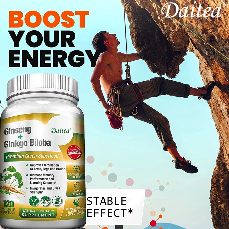 Ginseng + Ginkgo Biloba for Brain Function, Blood Circulation Vegan Capsules
