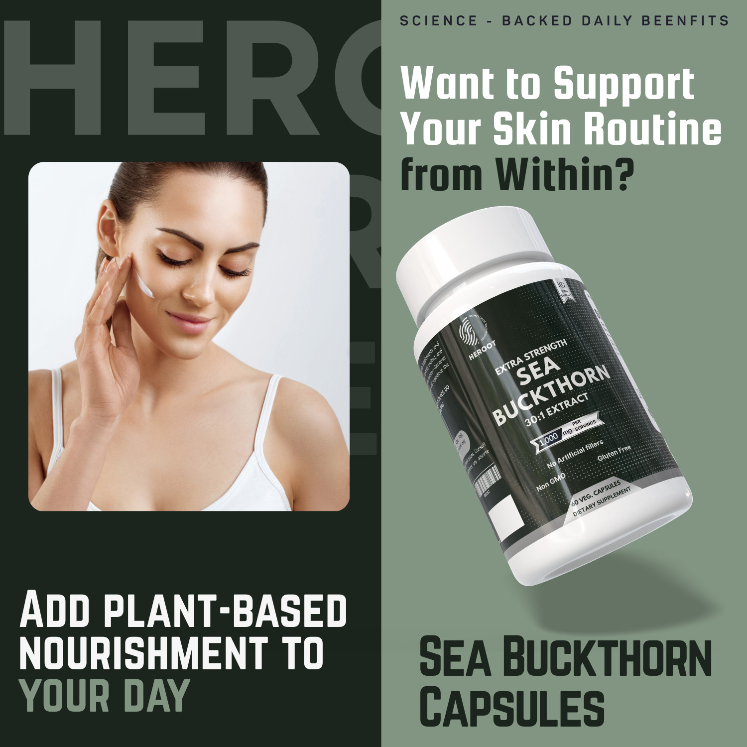 Heroot Sea Buckthorn Capsules 500mg | Hippophae rhamnoides Berry Extract