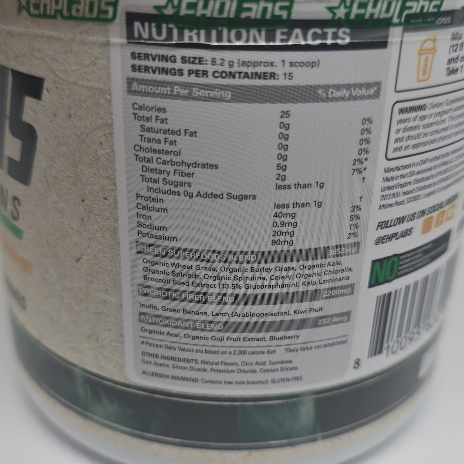 EHPlabs OxyGreens Super Greens Pineapple Powder 15 Serves Barley Kale Spinach