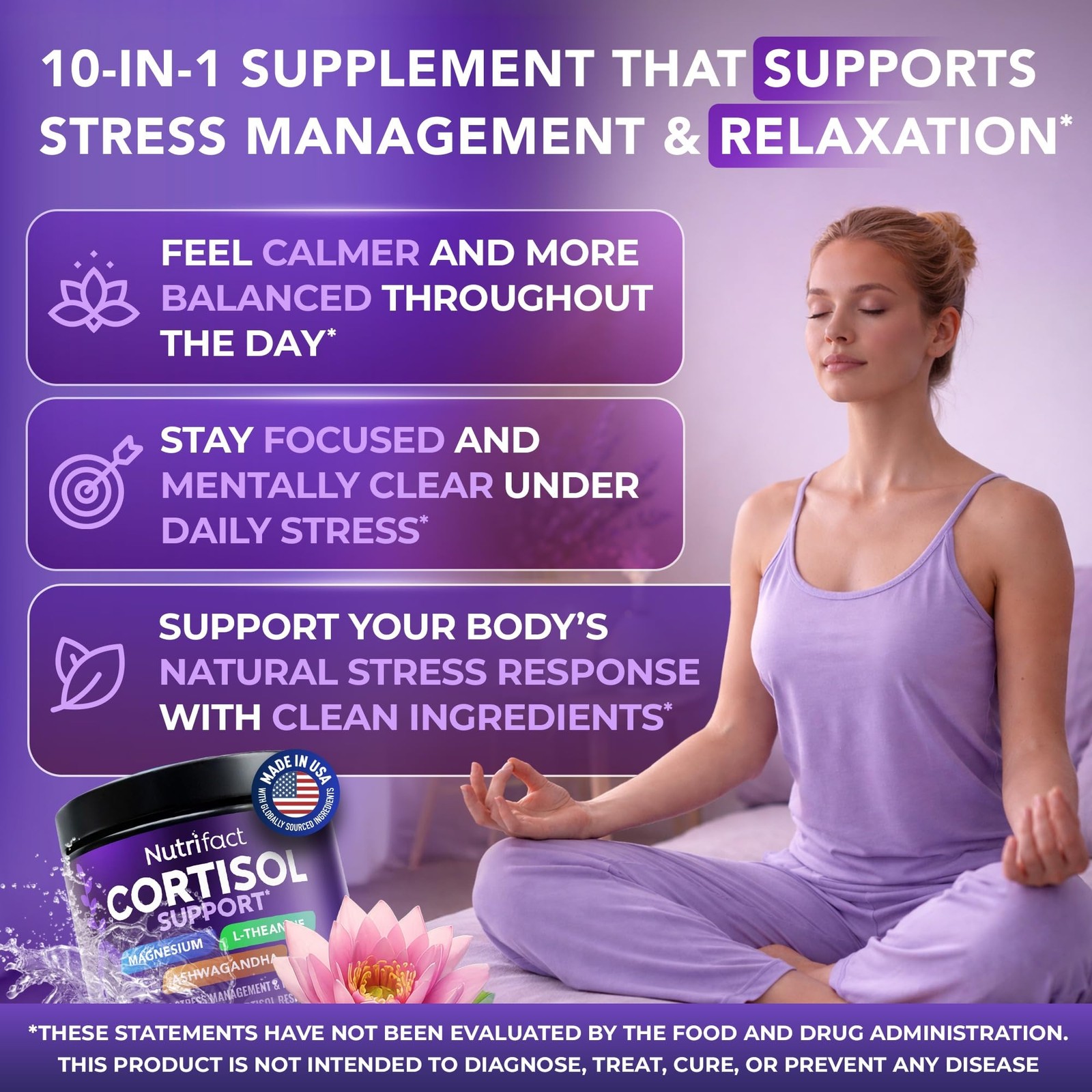 NutriFact Cortisol Supplements for Women & Men – Vegan, 60 Count (Pack of 1)
