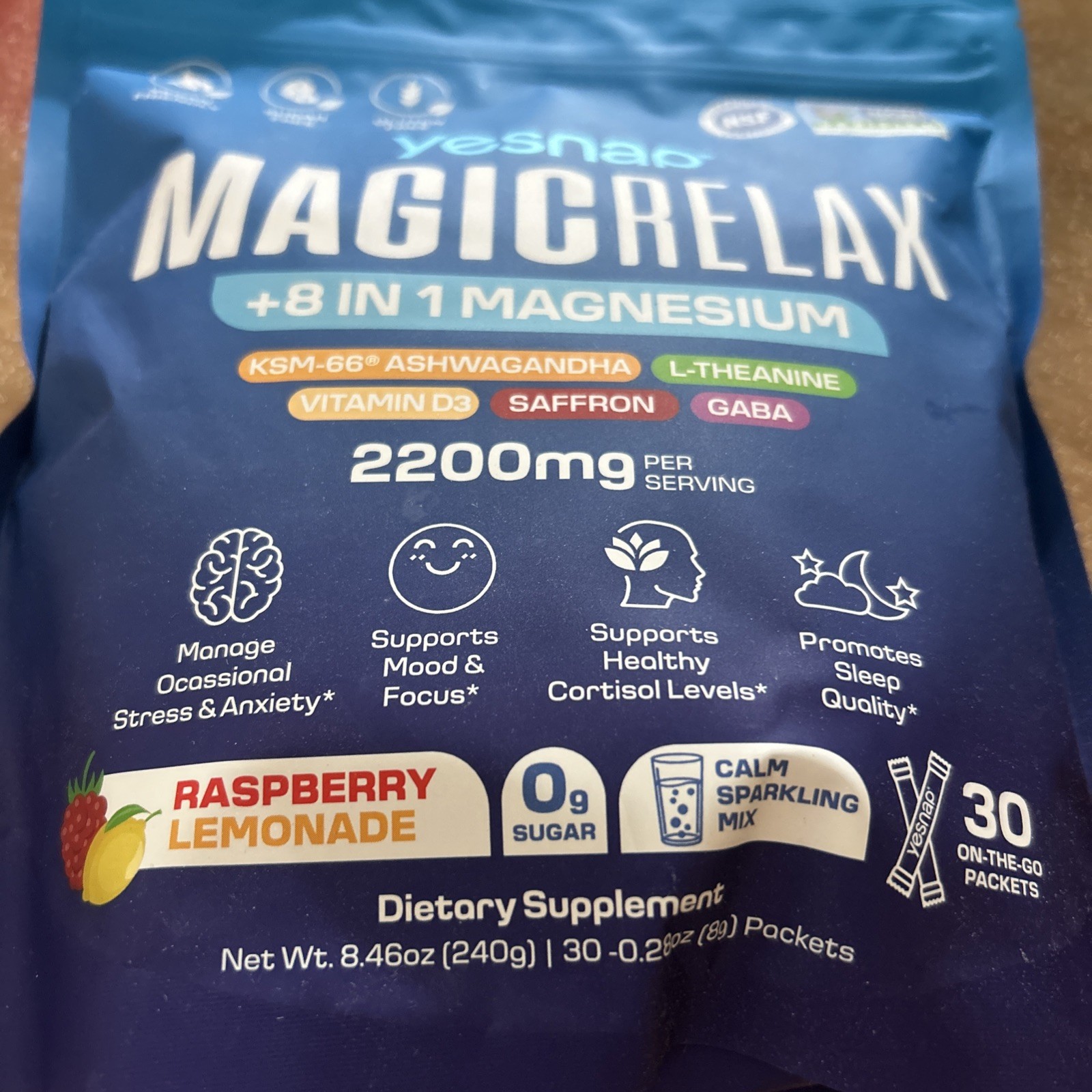 yesnap MagicRelax 8-in-1 Magnesium Powder Raspberry Lemonade 30 06/2026