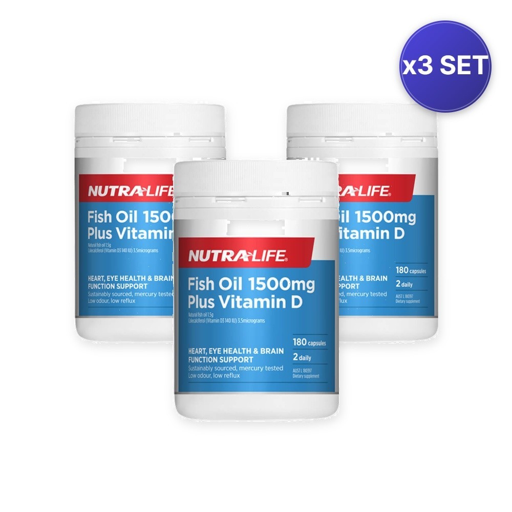 Fish Oil 1,500mg + Vitamin D (180 Capsules) – 3 Pack