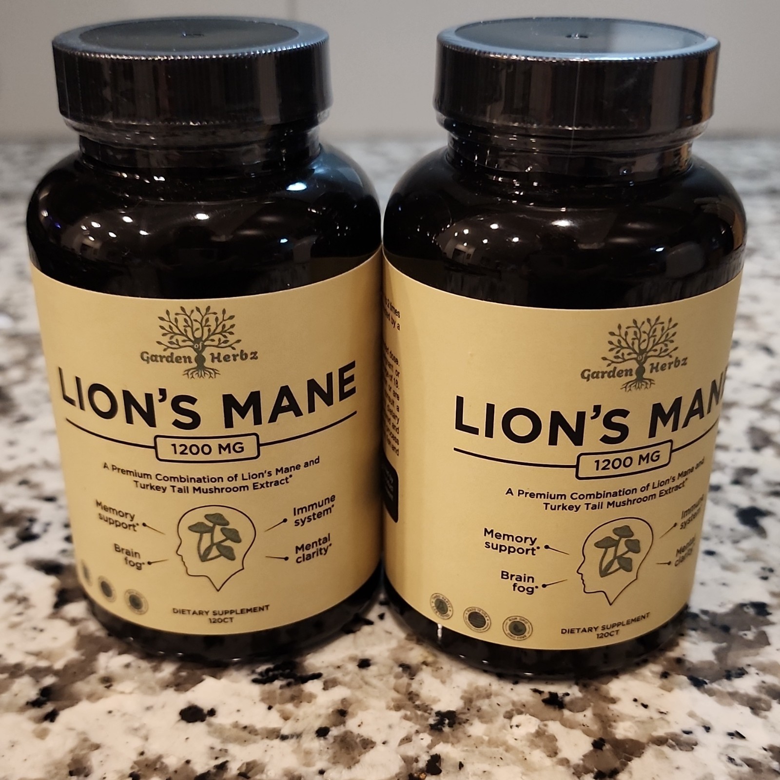 Garden Herbz Lion’s Mane & Turkey Tail Extract 1200mg 120 Capsules, lot of 2