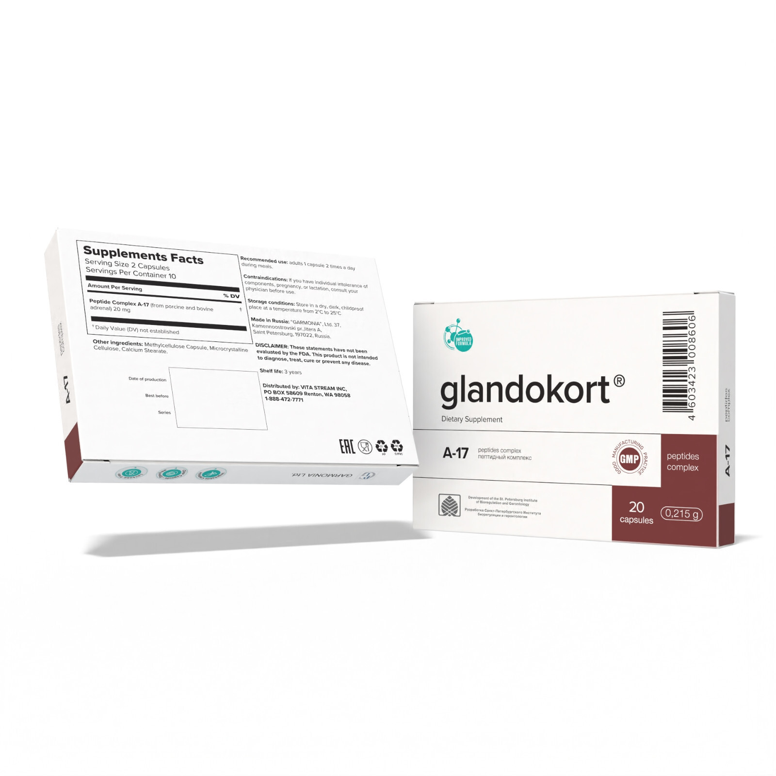 A-17 Glandokort Natural Khavinson Adrenal Peptide Bioregulator 20 capsules